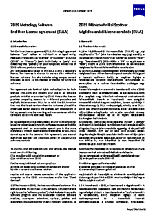 ZEISS Méréstechnikai Szoftver Végfelhasználói Licencszerződés (EULA) HU  előnézeti képe