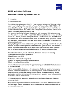 ZEISS Metrology Software End User License Agreement (EULA) előnézeti képe