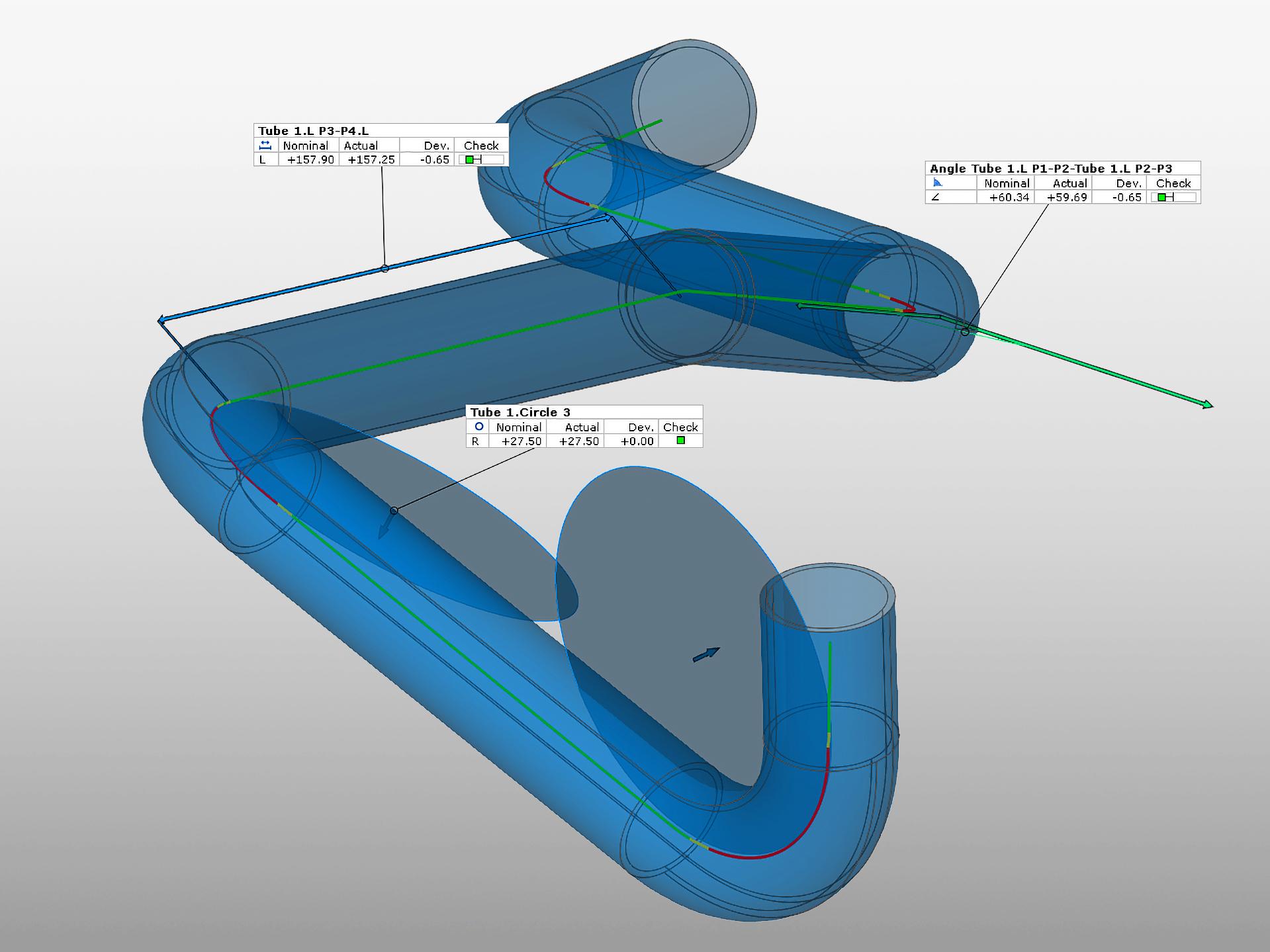 A hajlításkorrekciós paraméterek meghatározása a Tube Check segítségével a ZEISS INSPECT-ben