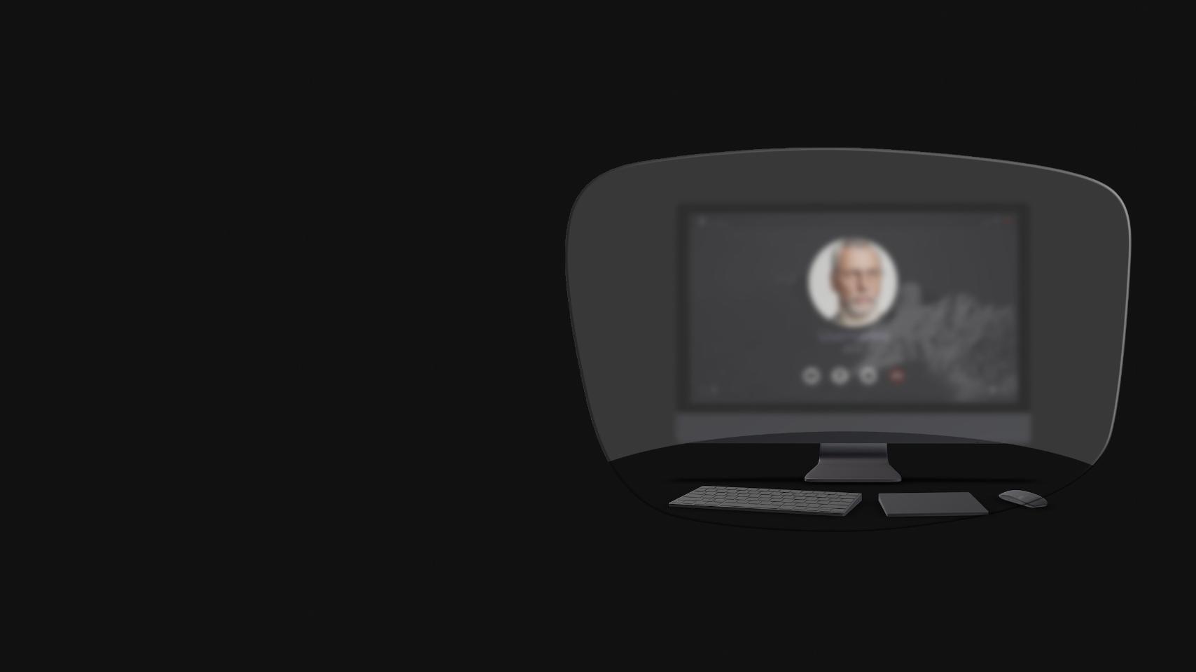 A képen egy asztali számítógép, egy billentyűzet, egy egér és egy könyv látható egy olvasószemüveg sematikus illusztrációján keresztül, amely azt hivatott bemutatni, hogy csak a nagyon közeli tárgyak látszanak élesen. A számítógép képernyője homályos.
