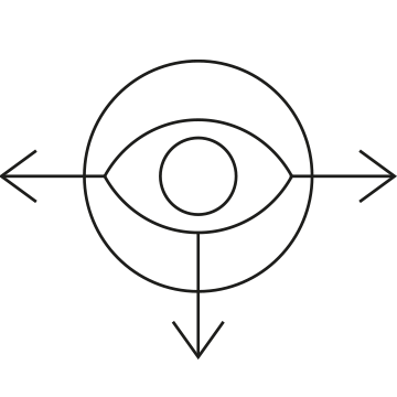 Egy körben egy szemet ábrázoló ikon három (balra, lefelé és jobbra) mutató nyíllal.