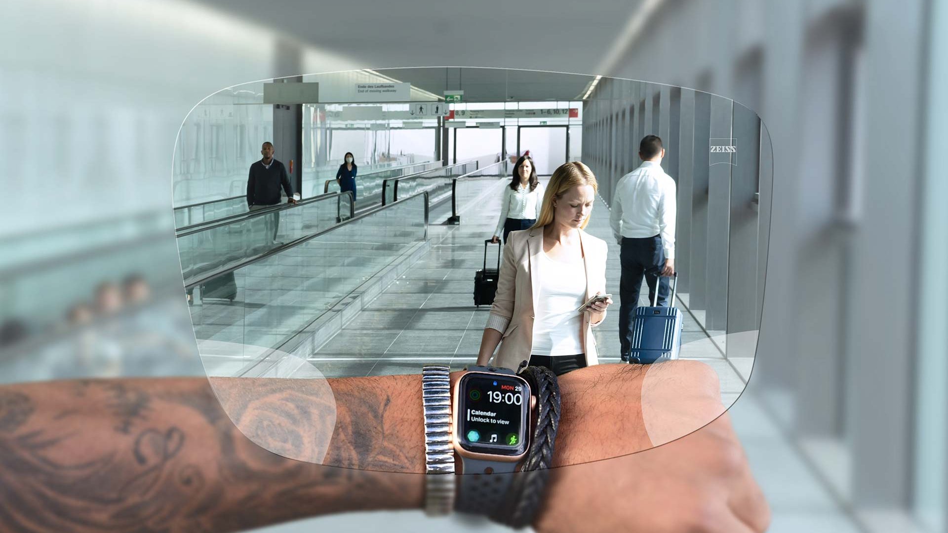 A ZEISS Digital SmartLife szemüveglencsét bemutató ábra. A képen a lencsén keresztül elénk táruló látvány látható. 